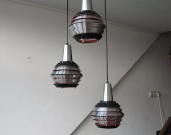 3 Light Lakro 1960's Space Age Pendent Aluminium