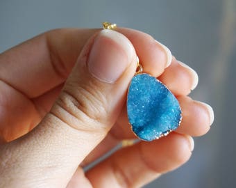 Turquoise Druzy Necklace Drusy pendant Gold turquoise necklace Geode agate Faux Druzy Pendant Resin Druzy jewelry Affordable gifts for her