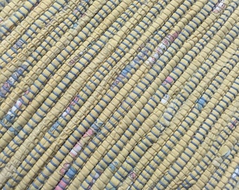 Hand Woven Rag Rug Soft Yellow Cotton 26" x 32"