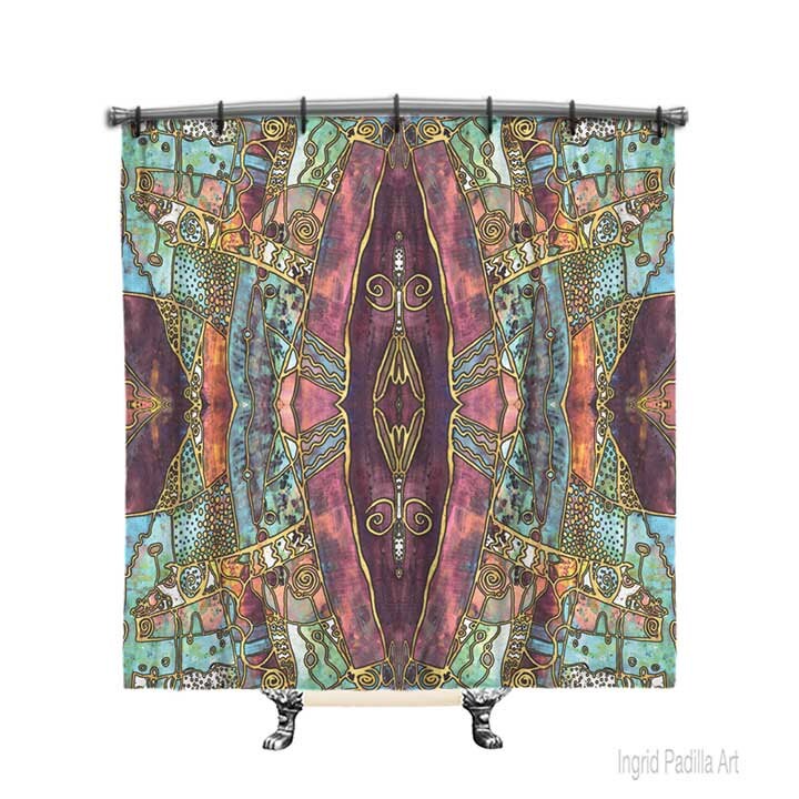 Artsy BOHO Shower Curtain Shower curtain Burgundy shower