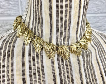 Vtg 80s Gold Leaf Necklace