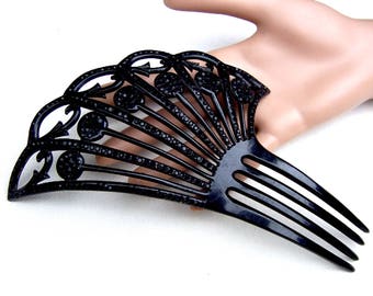 Asymmetric hair comb Victorian mourning French Jet hair accessory hair pin hair pick hair fork headdress decorative comb