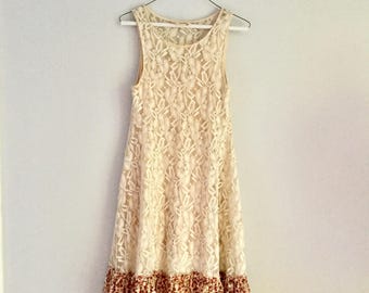 upcycled free people sun lace dress recycled dress romantic dress, Creme color size s, women, boho, hippie style, summer dress, beach wear