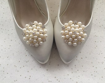 Shoe Clips Diamante Crystal Pearl Bridal Winter Wedding Goodwood