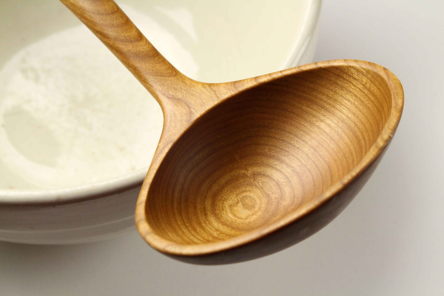 Wide Handmade Wooden Ladle Spoon Kitchen Utensil Of Cherry Zoom