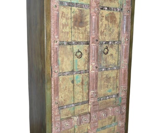 Antique Armoire Furniture Distressed Ochre Cabinet Vintage FARMHOUSE RUSTIC Mediterranean Boho Chic Interiors Limited Time Free Shipping
