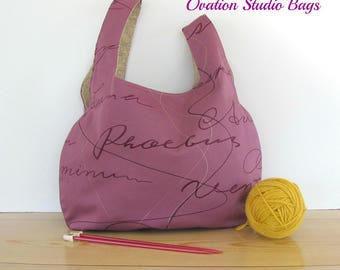 Knitting bag, Large knitting project bag, Knitting accessories, Tote bag, Warm Plum ladies handbag