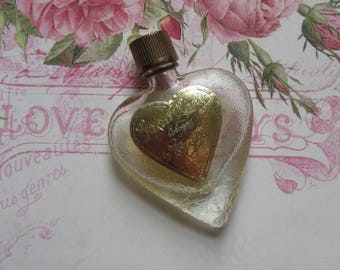 Vintage Evyan "Great Lady" Heart Shape Textural Glass Perfume Bottle with Original Foil Label and Plastic Screw Top, Collectible Bottle