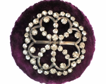 Antique PIN CUSHION Safe Keep - Purple Velvet with PASTE Rhinestones Top