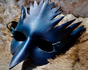 Raven Leather Mask Blue and Black