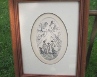 Brothers Art Print by Ed Gifford signed by the artist blind embossed double matted with wood frame