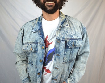 Distressed Vintage 80s Acid Washed Denim Jacket - Unionbay