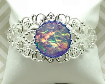 Blue Fire Opal Bracelet - Bridesmaid Gift - Opal Jewelry - Cuff Bracelet - Fire Opal Cuff Bracelet - Fire Opal Jewelry - Blue - Bracelet -