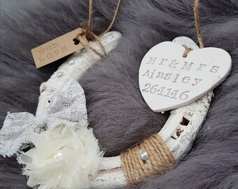 Personalised Wedding Horseshoe, Grey, Vintage Iron Horseshoe, Rustic Wedding Gift, 6 year anniversary gift, Boho Horseshoe, Bridal Horseshoe