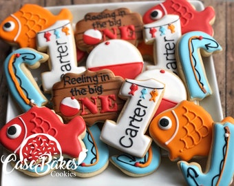Reeling in the big one fish birthday cookies - 1 dozen