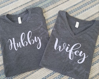 Hubby Wifey Shirts, Wifey Hubby Shirt, Wifey Shirt, Newlywed Shirts,Just Married Shirts,Honeymoon Shirts,Wedding Shirts,Hubby Wifey - HW02