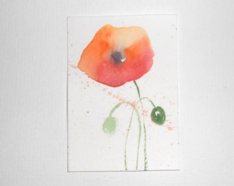 original watercolor painting ACEO flowers poppies 2.5x3.5 inches