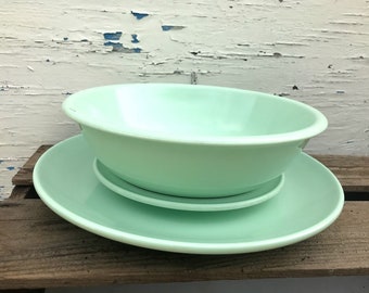 Mint Green Melamine Dinnerware Vintage 1950's Mid Century Melmac Dish Set Pastel Green USMC Melamine Bowl & Plates Jadeite Green Melamine