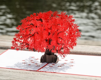 Japanese Maple Pop Up Card, Japanese Maple Tree 3D Pop Up Card, Red Japanese Maple Tree Card, Beautiful Maple Tree Japanese Pop Up Card