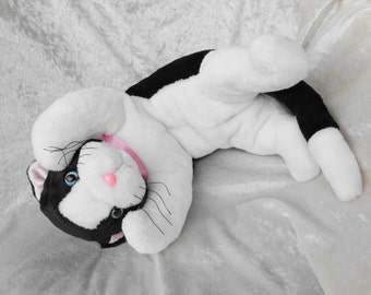 black and white stuffed kitty