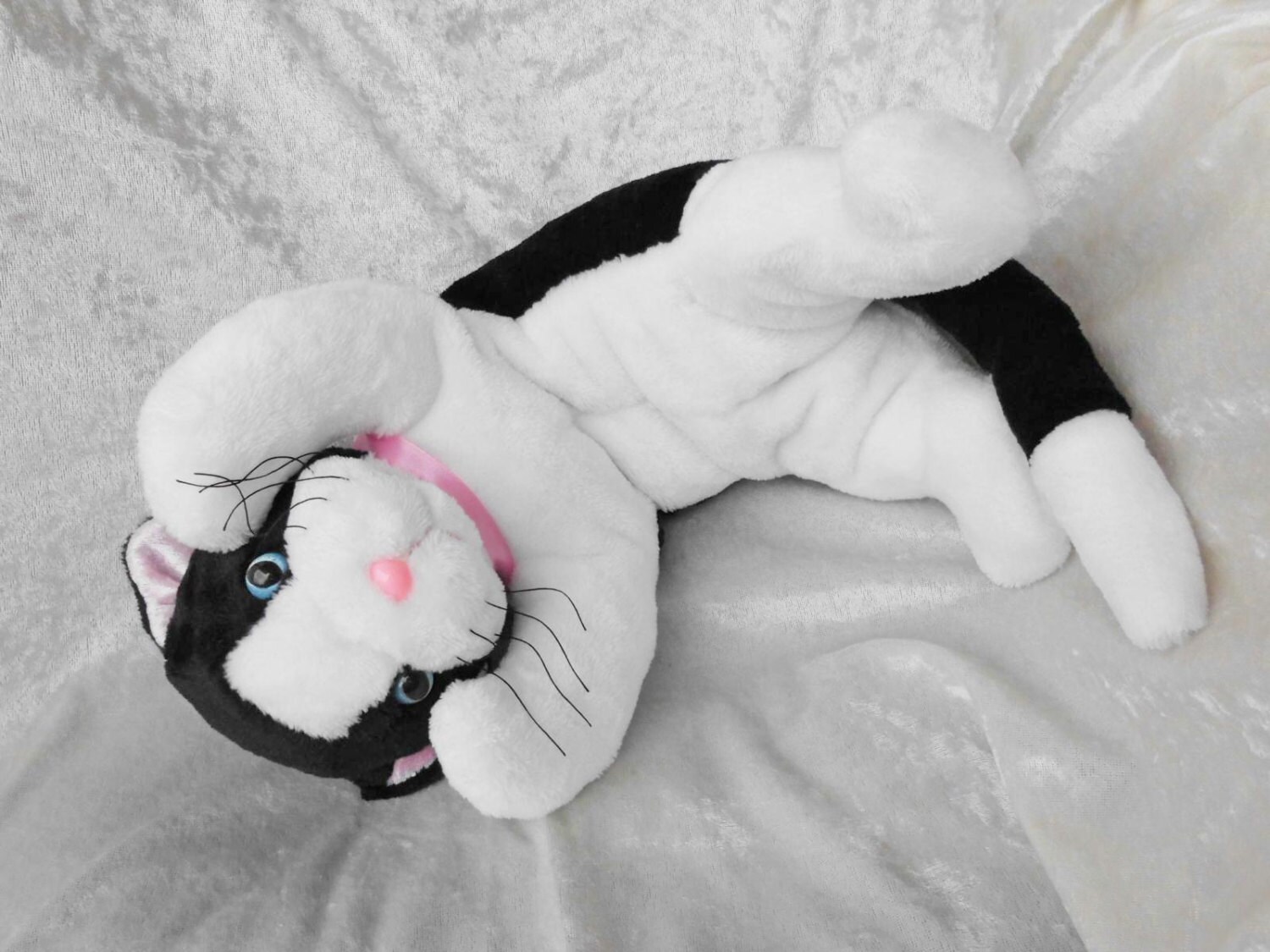 black and white stuffed animal cat