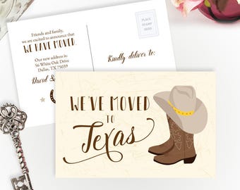 Texas moving announcement cards PRINTED | Change of address postcards | We've moved to Texas cards