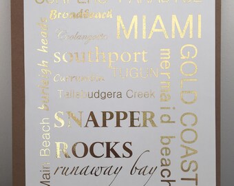A4 Wall Art - Gold Foil Print Gold Coast - Unframed