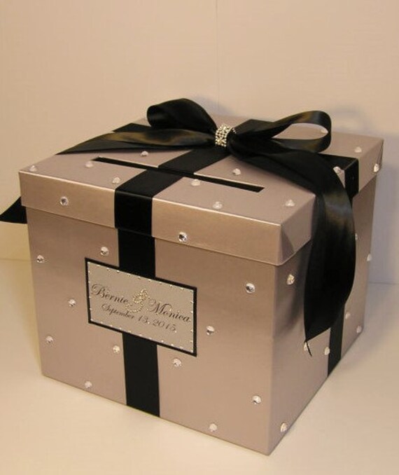 Wedding Card Box Silver and Black Gift Card Box Money Box