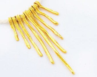 9 of Karen hill tribe Silver 24k Vermeil Style Stalk Charms 16-46 mm. :vm0403