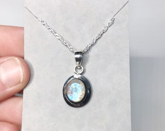 Faceted Moonstone Pendant Sterling Silver w/ 18" Chain