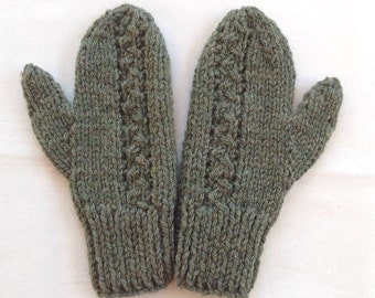 Womens green knit mittens - Wool mix mittens - Hand knit wool mittens - Gift for women