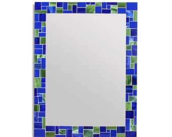 Mosaic Tile Mirror for Blue Home Décor Scheme – 4 Rectangle Mirror Sizes Available