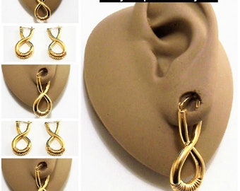 Monet Crossed Band Hoop Pierced Stud Earrings Gold Tone Vintage Spring Wire Accent Thick Rib Open Long Dangles