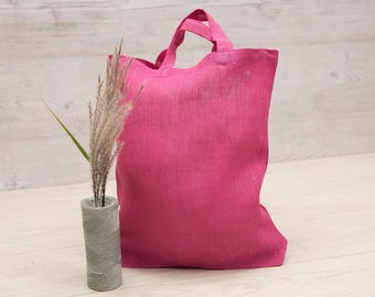 Linen Tote Bag, Linen Shopping Bag Pink, Linen Market Bag, LovelinStore
