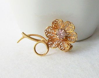 Vintage Rhinestone Flower Brooch, Bridal Bouquet, Something Old, Flower Pin