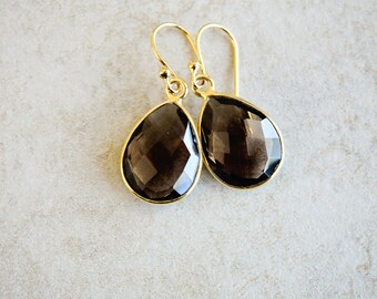Smokey Topaz Earrings, Smokey Quartz Earrings, November Birthstone Earrings, Gemstone Earrings, Gift for Girlfriend, Birthday Gift for Her