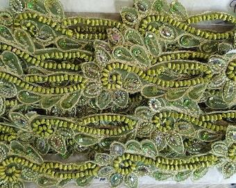 Vintage Pretty Quality hand beaded trim 5 cm wide x 1 metre more available. green cushions hats throws
