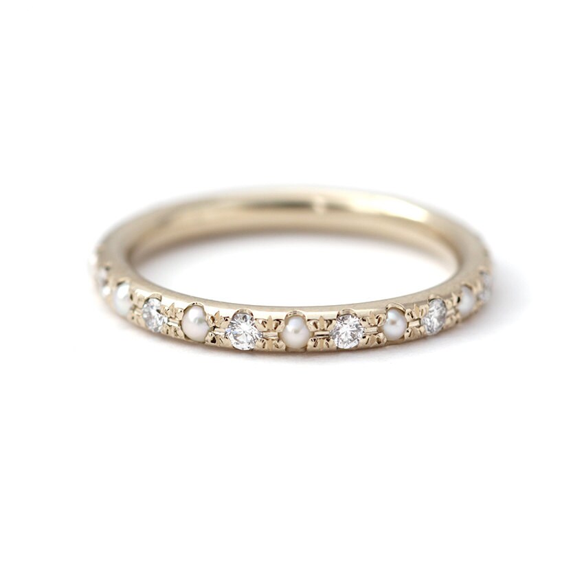 Pearl Wedding Ring Pearl Eternity Ring Diamond & Pearl Pearl Wedding Ring Pearl Eternity Ring Diamond & Pearl
