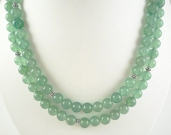 Aventurine Necklace Green Gemstone Necklace Long Green Aventurine Necklace Long Silver Green Aventurine Strand Long Green Bead Necklace