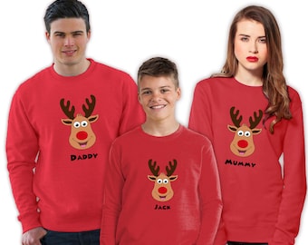 10% Off Christmas Jumpers | Reindeer Family Christmas Sweatshirt | Women's/Men’s/Unisex/Kid’s Jumper | White, Green, Red or Blue