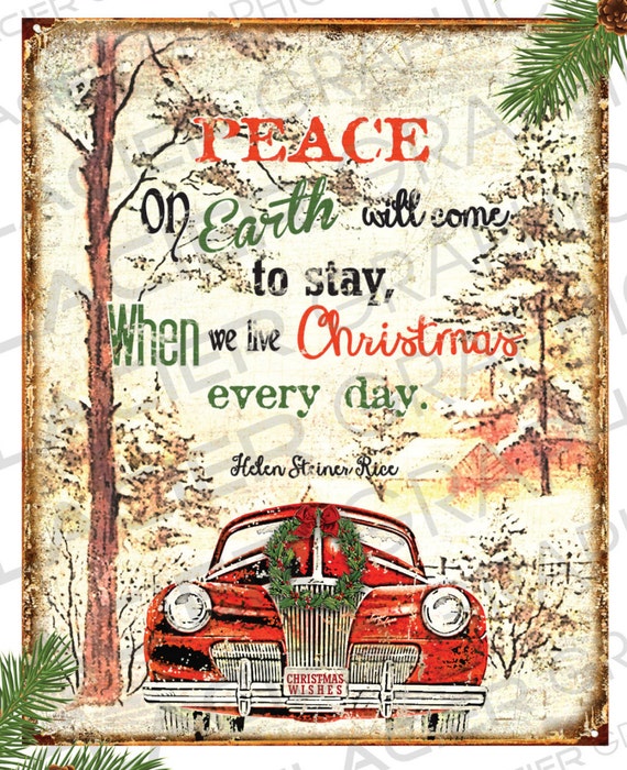 Peace on Earth Country Christmas Sign Primitive Labels Digital