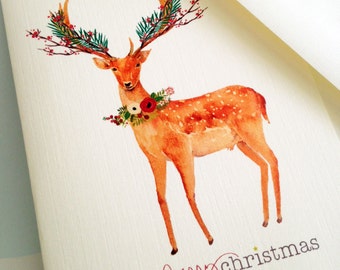 Christmas Cards, Holiday Cards, Reindeer Cards, Set of 10