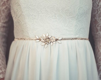Gold bridal sash - Gold rhinestone sash - Thin gold sash - Gold rhinestone belt - Bridal rhinestone sash