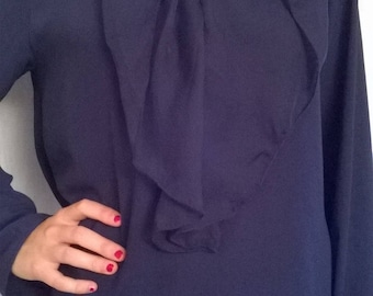 Navy blue color crepe long sleeve blouse