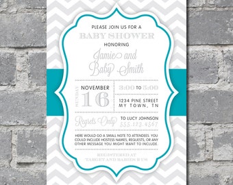Custom Teal (Gender Neutral) Baby Shower Invitation (5x7) DIGITAL FILE