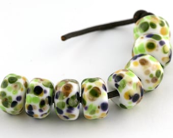 Garden Drops Handmade Glass Lampwork Beads (8 Count) by Pink Beach Studios (1460)