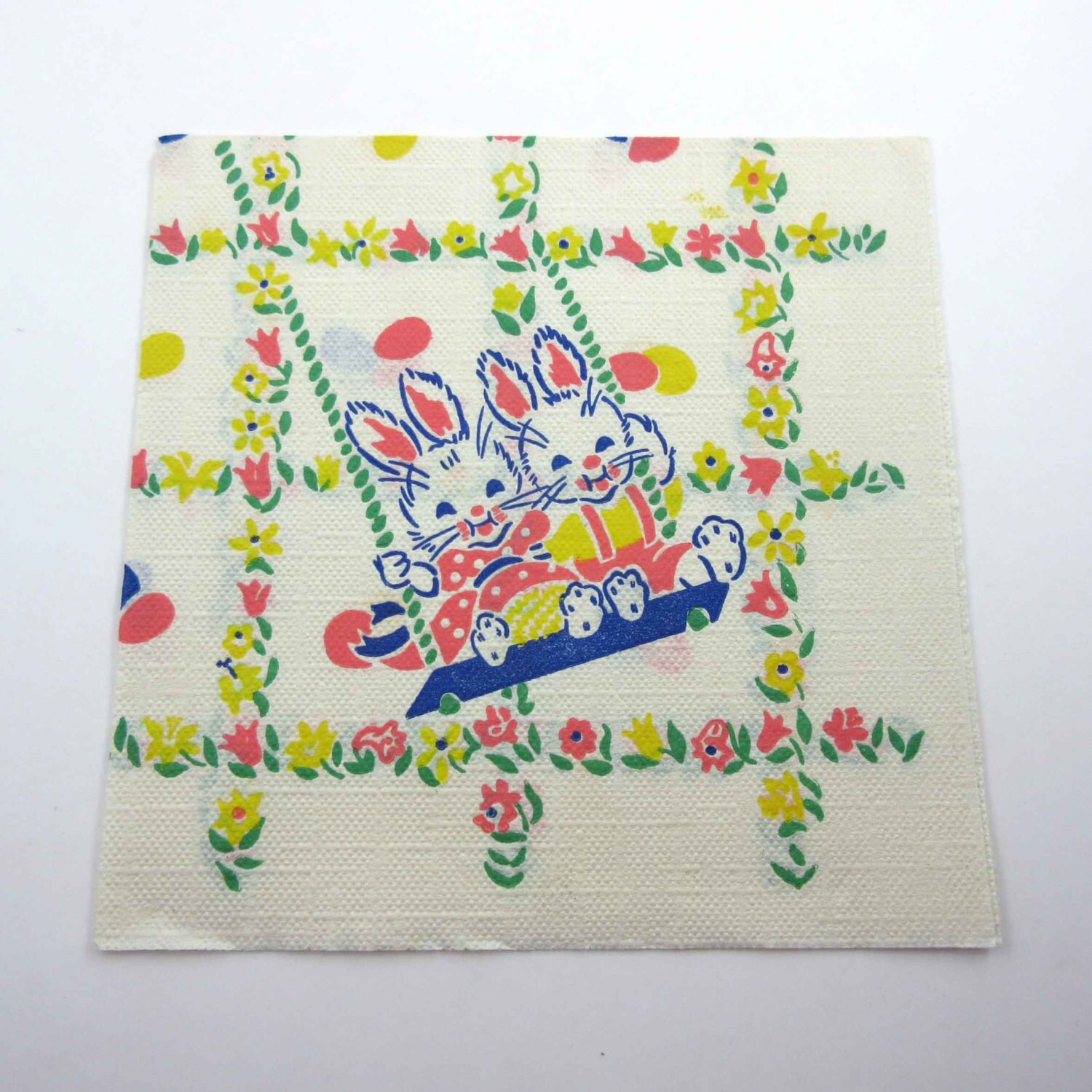 Vintage Easter Paper Party Napkin with Two Cute Rabbits on a