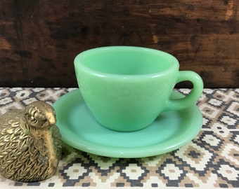 Fire King Jadite Jadeite Restaurant Ware Cup and Saucer Excellent Condition