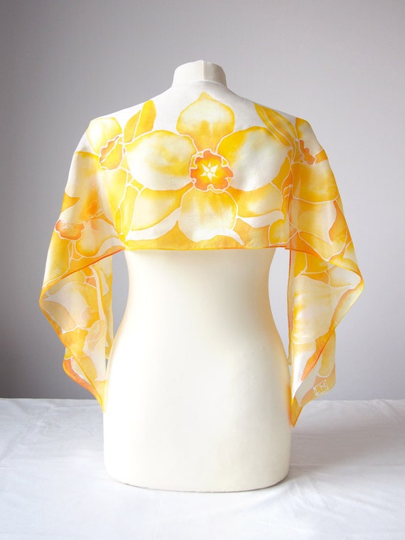 Silk scarf Daffodils light yellow scarf Daffodils scarf