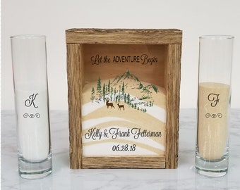 Rustic Unity Sand Ceremony Set Shadow Box, Unity Candle Alternative for Barn Wedding, Rustic Wedding, Country Wedding, or Woodlands Wedding